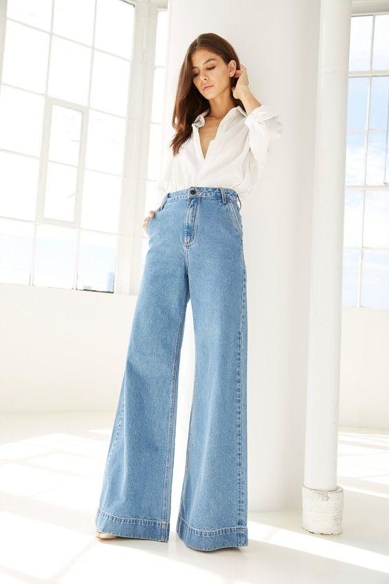 wide leg μπλε jean παντελόνι