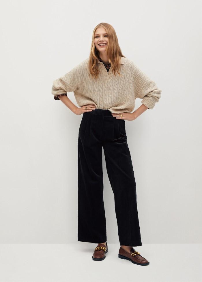 Κοτλέ ρούχα_ παντελόνι_με μπεζ_πουλόβερ_