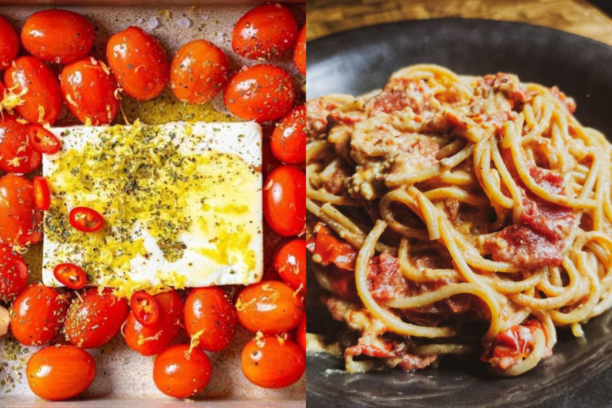 tiktok Pasta : Μακαρόνια με φέτα και ντοματίνια στο φούρνο