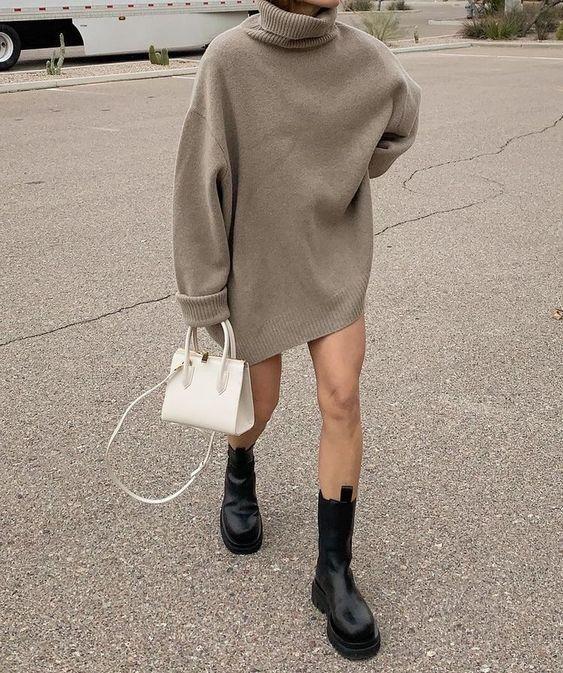 γκρι_πλεκτο_ανετο _φόρεμα_