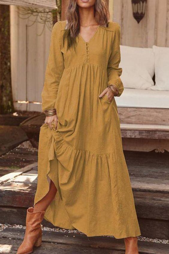 μουσταρδί_ανετο _φόρεμα_