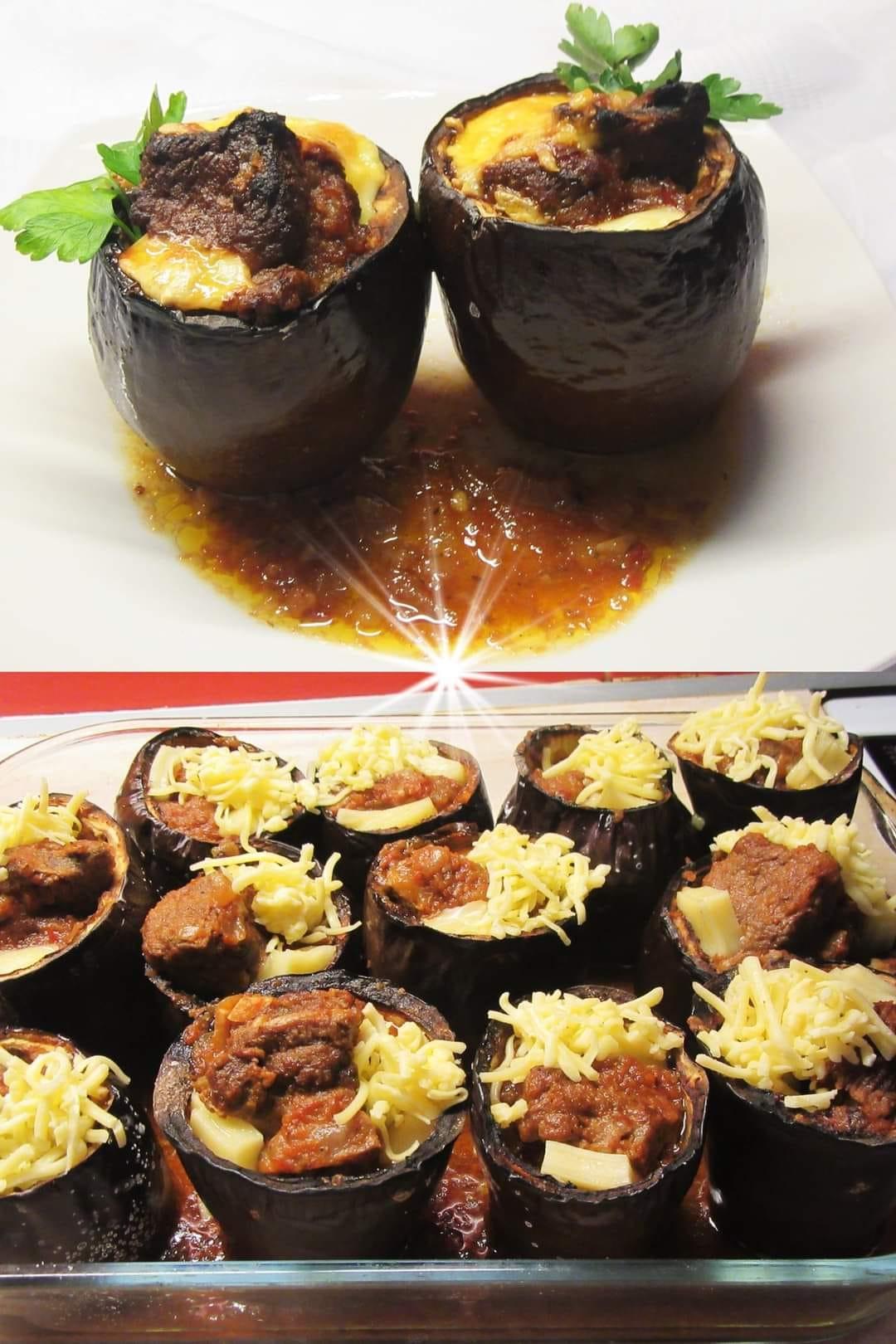 Μελιτζάνες _γεμιστές_ με _μοσχάρι_ και τυρί_ 