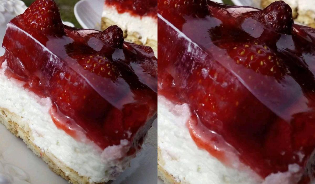 Εύκολο γλυκό ψυγείου με σώς φράουλας_