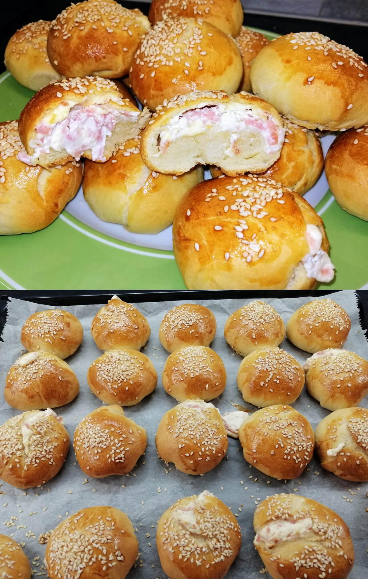 Ψωμάκια γεμιστά με τυρί κρέμα και σαλάμι