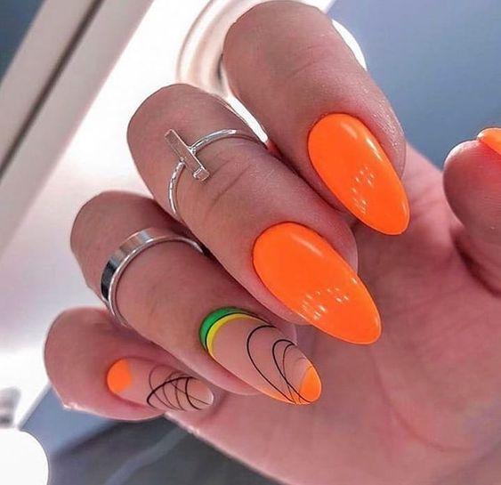 πορτοκαλί_μανικιούρ_με_σχέδια_