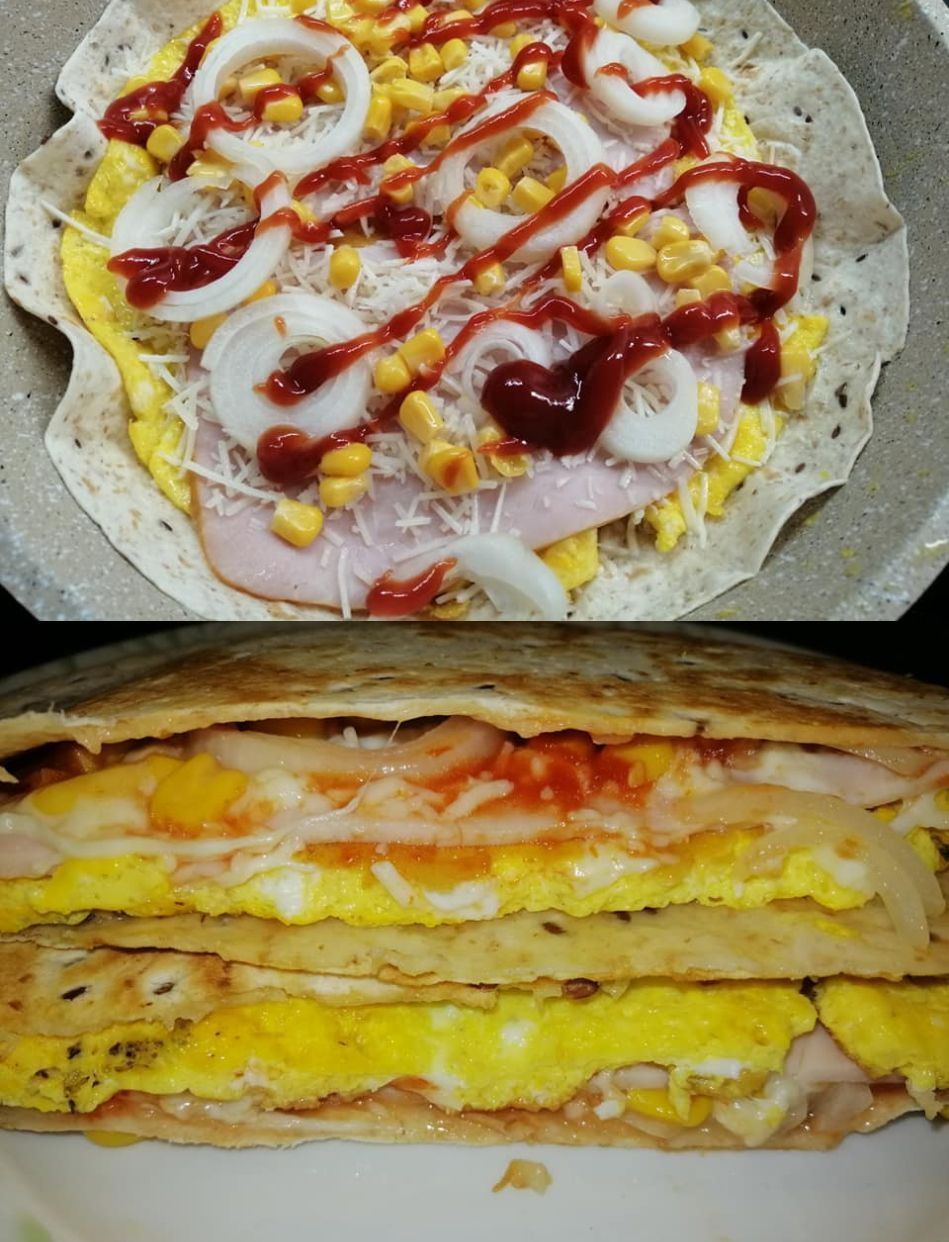 Τορτίγια με ομελέτα στο τηγάνι