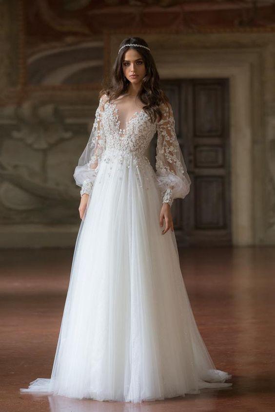 νυφικά φορέματα_με_φουσκωτά_μανίκια_ νυφικά φορέματα_με_φουσκωτά_μανίκια_