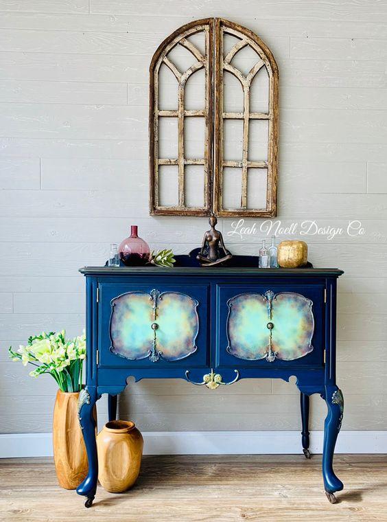 μπλε_vintage_έπιπλο_τροπική διακόσμηση_