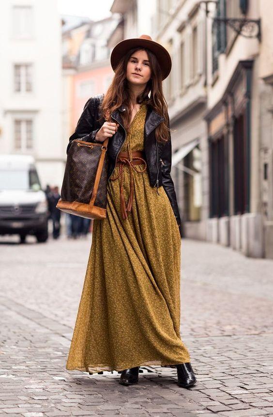 boho-chic-style-με-φόρεμα-και-δερμάτινο-jacket-ιδέες- boho-chic-style-με-φόρεμα-και-δερμάτινο-jacket-ιδέες-