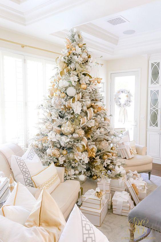 ιδέες-για-να-στολίσετε-το-χριστουγεννιάτικο δέντρο-με-λευκά-και-χρυσά-στολίδια-τάσεις-