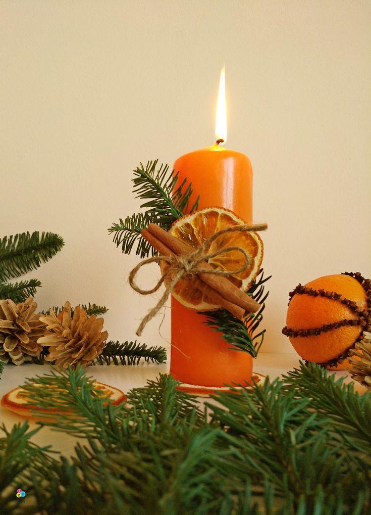 χριστουγεννιάτικα-κεριά-με-φρούτα -και-ξύλα κανέλας-