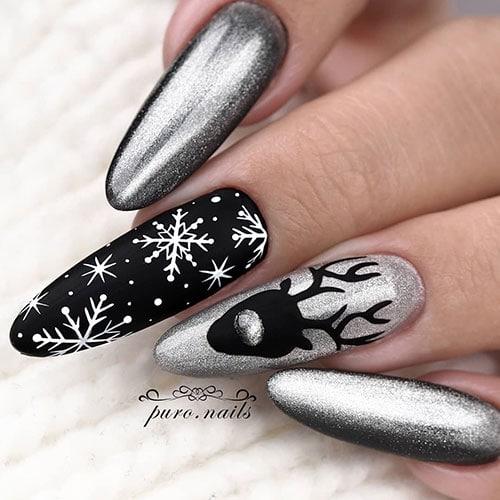 μαύρα-νύχια-με-ασημί γκλίτερ-για-την-Πρωτοχρονιά-ιδέες-