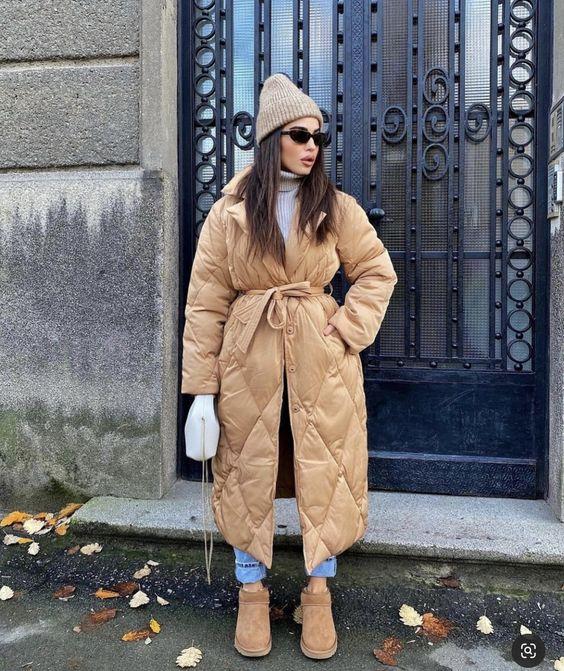 μπεζ-Quilted Coat-με-τζιν-παντελόνι-ιδέες-