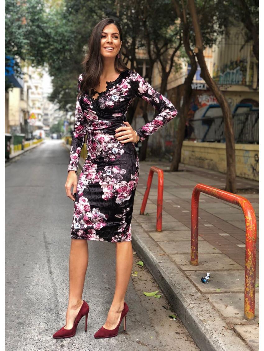 φλοράλ-εφαρμοστό-φόρεμα-για-τον-Χειμώνα 2022- φλοράλ-εφαρμοστό-φόρεμα-για-τον-Χειμώνα 2022-