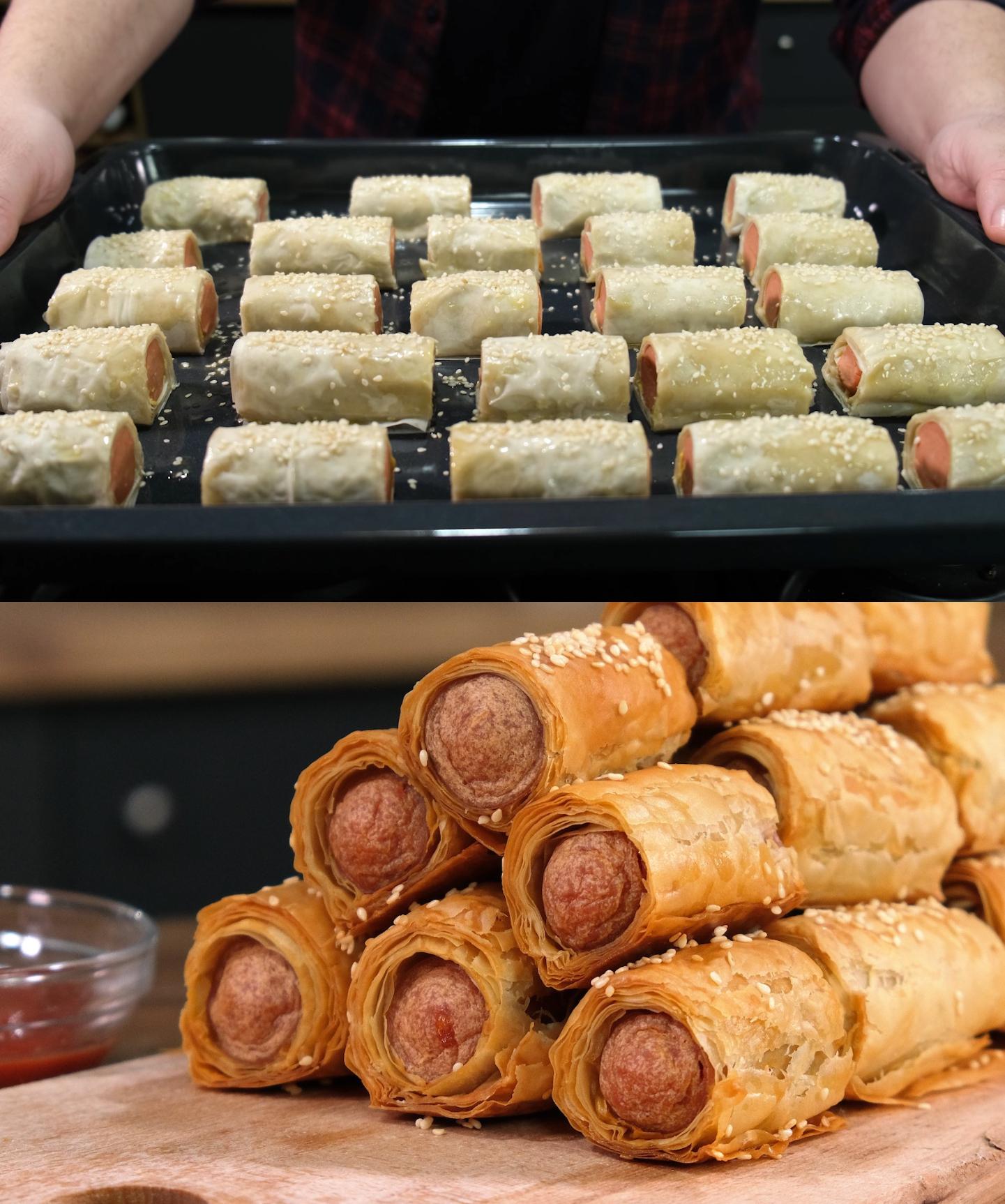 Λουκανικοπιτάκια με φύλλο κρούστας