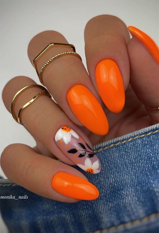 πορτοκαλί-νύχια-με-λουλούδια-ιδέες-