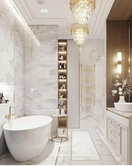 χρυσός-φωτισμός-ιδέες-διακόσμησης μπάνιου-σε-χρυσό-και-λευκό-χρώμα-