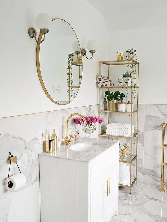 ιδέες-διακόσμησης μπάνιου-σε-χρυσό-και-λευκό-χρώμα-