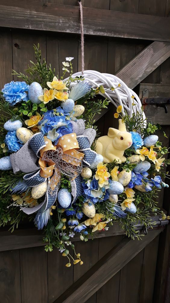 πασχαλινό-στεφάνι-με-λουλούδια-κορδέλες-και-λαγουδάκια-ιδέες-για-πασχαλινά στεφάνια 2022-