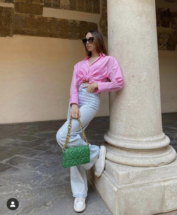 ροζ-bright shirt-με-τζιν-παντελόνι-ιδέες-