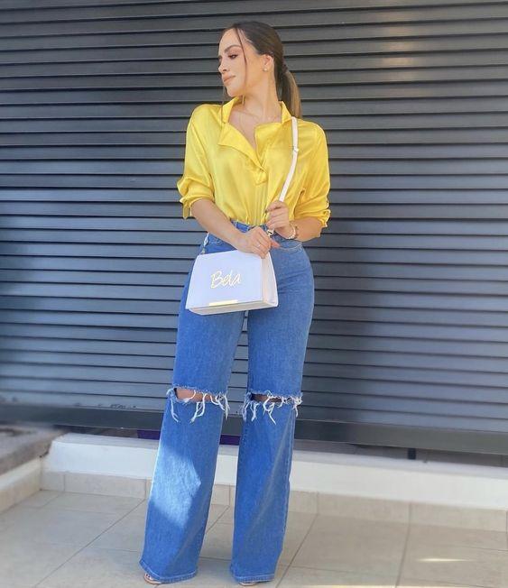 κίτρινο-bright shirt-με-τζιν-παντελόνι-ιδέες-