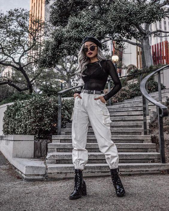 λευκό-cargo-παντελόνι-με-μαύρο-τοπ-ιδέες-