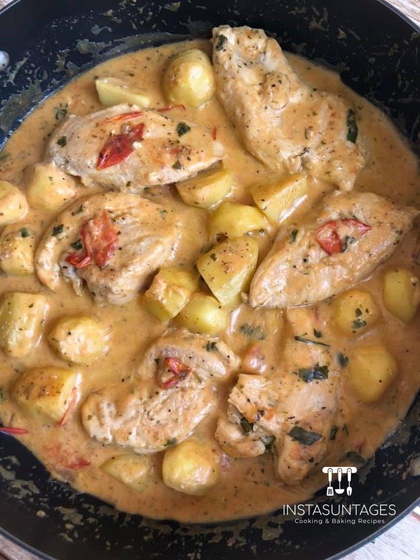 Κοτόπουλο-στο- τηγάνι- με- κρέμα- γάλακτος- και- πατάτες-