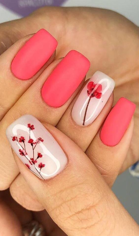 ροζ-νύχια-με-λουλούδια-Πασχαλινά-νύχια-ιδέες-