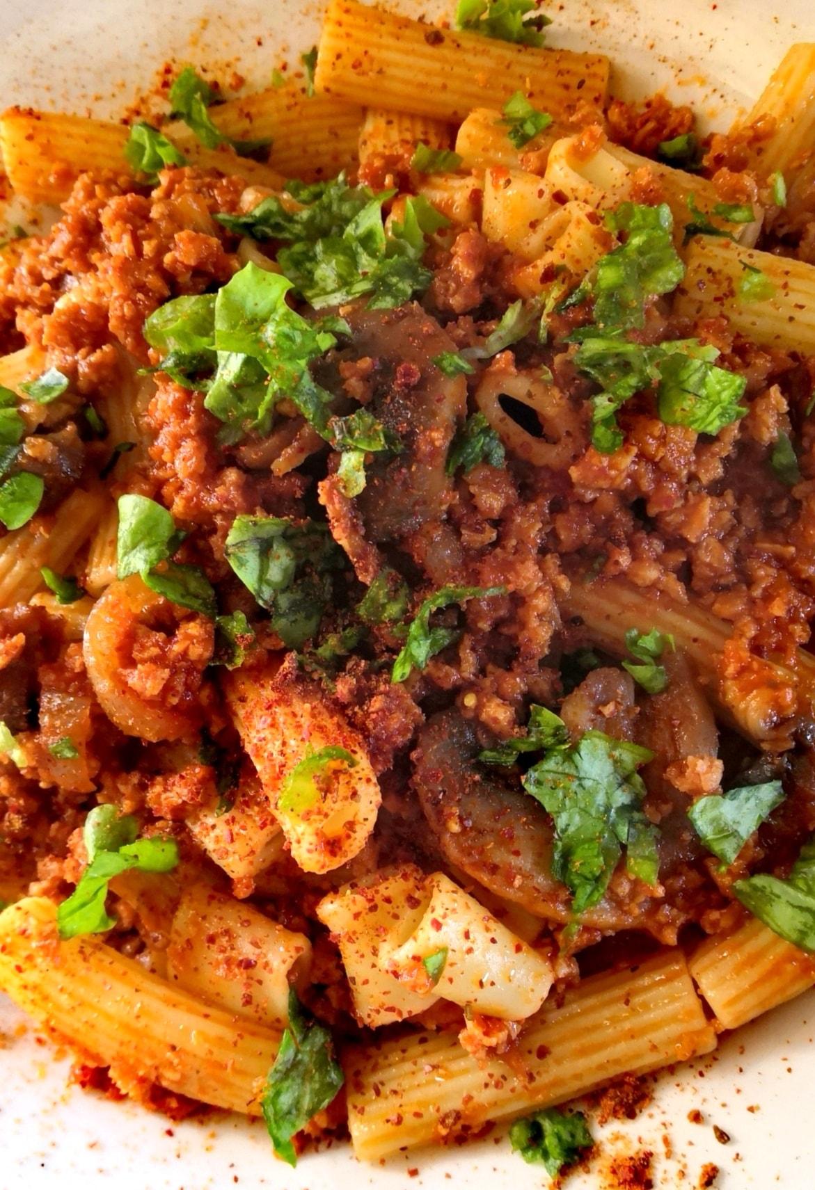 ριγκατόνι-με-κιμά σόγιας-συνταγή-