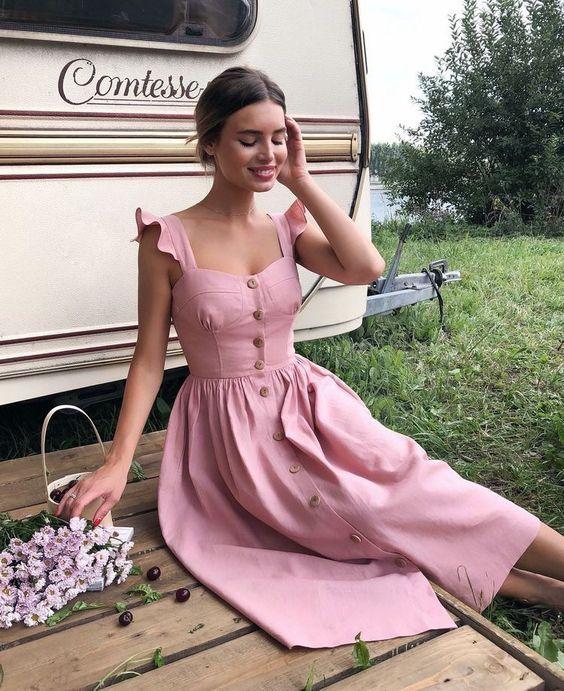 ροζ-λινό φόρεμα-για-το-Καλοκαίρι 2022-