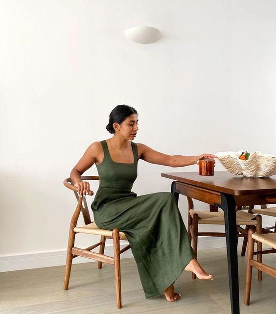 πράσινο-λινό-φόρεμα-για-το-Καλοκαίρι 2022-ιδέες-