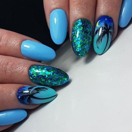 θαλασσί-νύχια-με-γκλίτερ-και-φοίνικες-ιδέες-