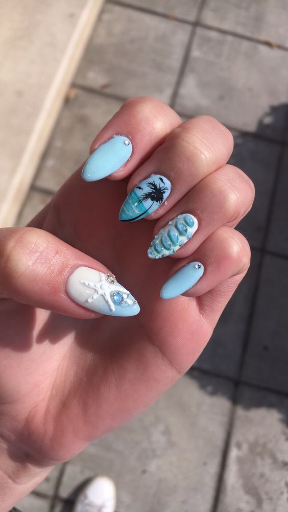 νύχια-με-τρισδιάστατα-θαλασσινά σχέδια-ιδέες