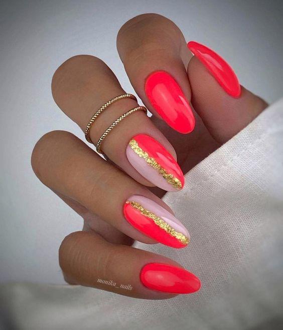 ροζ-νύχια-με-χρυσά σχέδια-ιδέες-