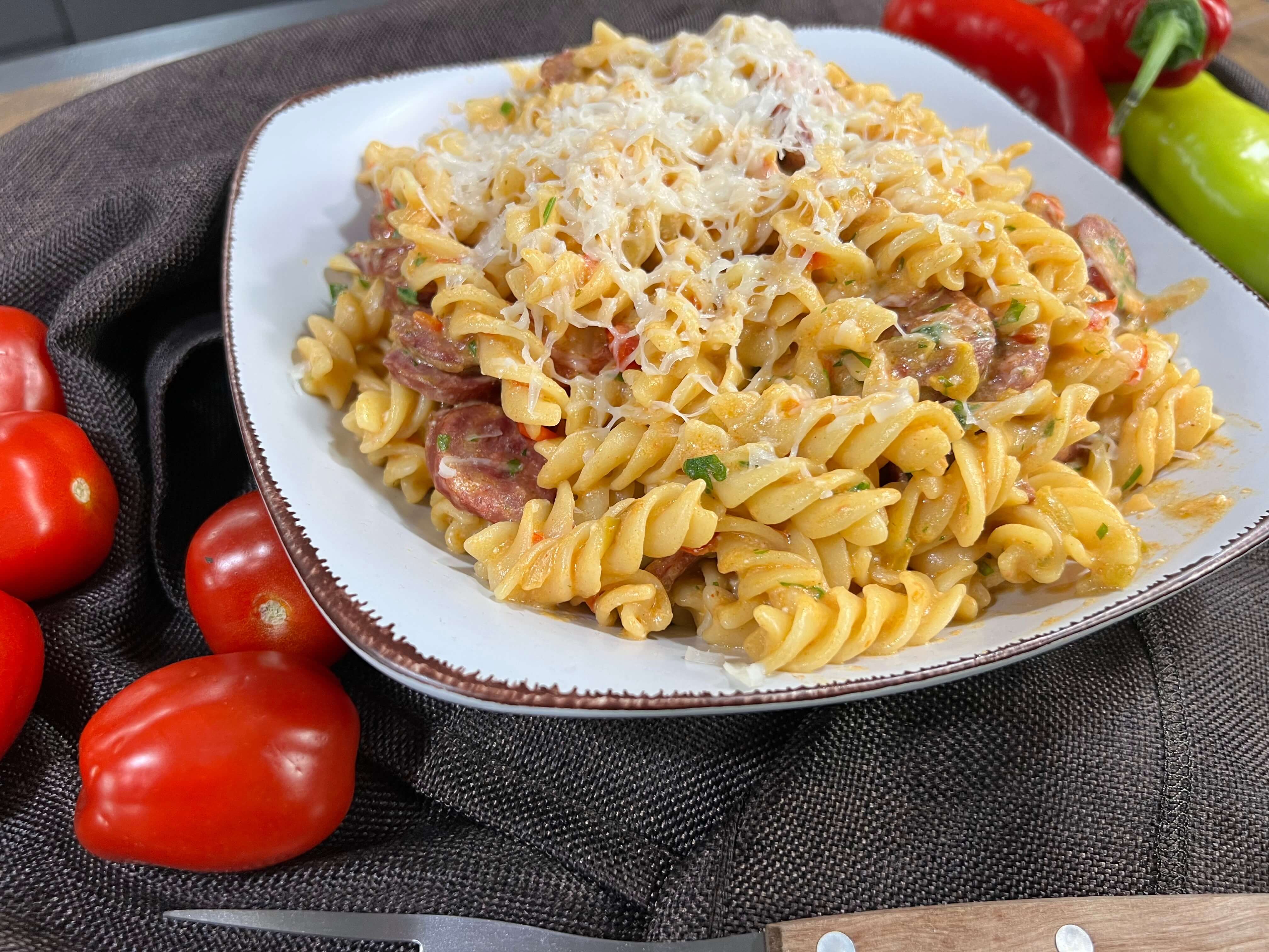 βίδες-με-φέτα-λουκάνικα-και-πιπεριές-