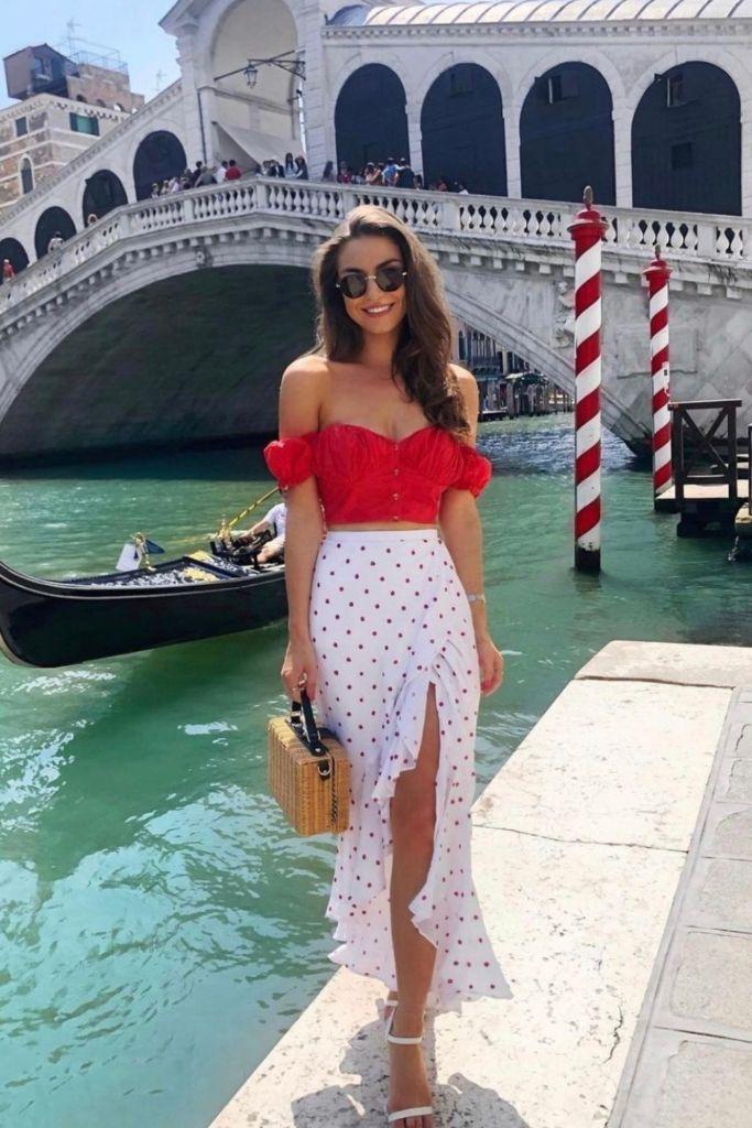 κόκκινο-τοπ-με-πουά μάξι-φούστα-ιδέες-