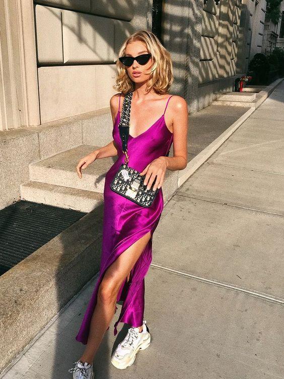 μοβ-σατέν φόρεμα-ιδέες-Αύγουστος 2022-