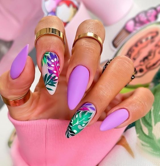 μοβ-φλοράλ νύχια-σε-ματ-σχέδιο-ιδέες-