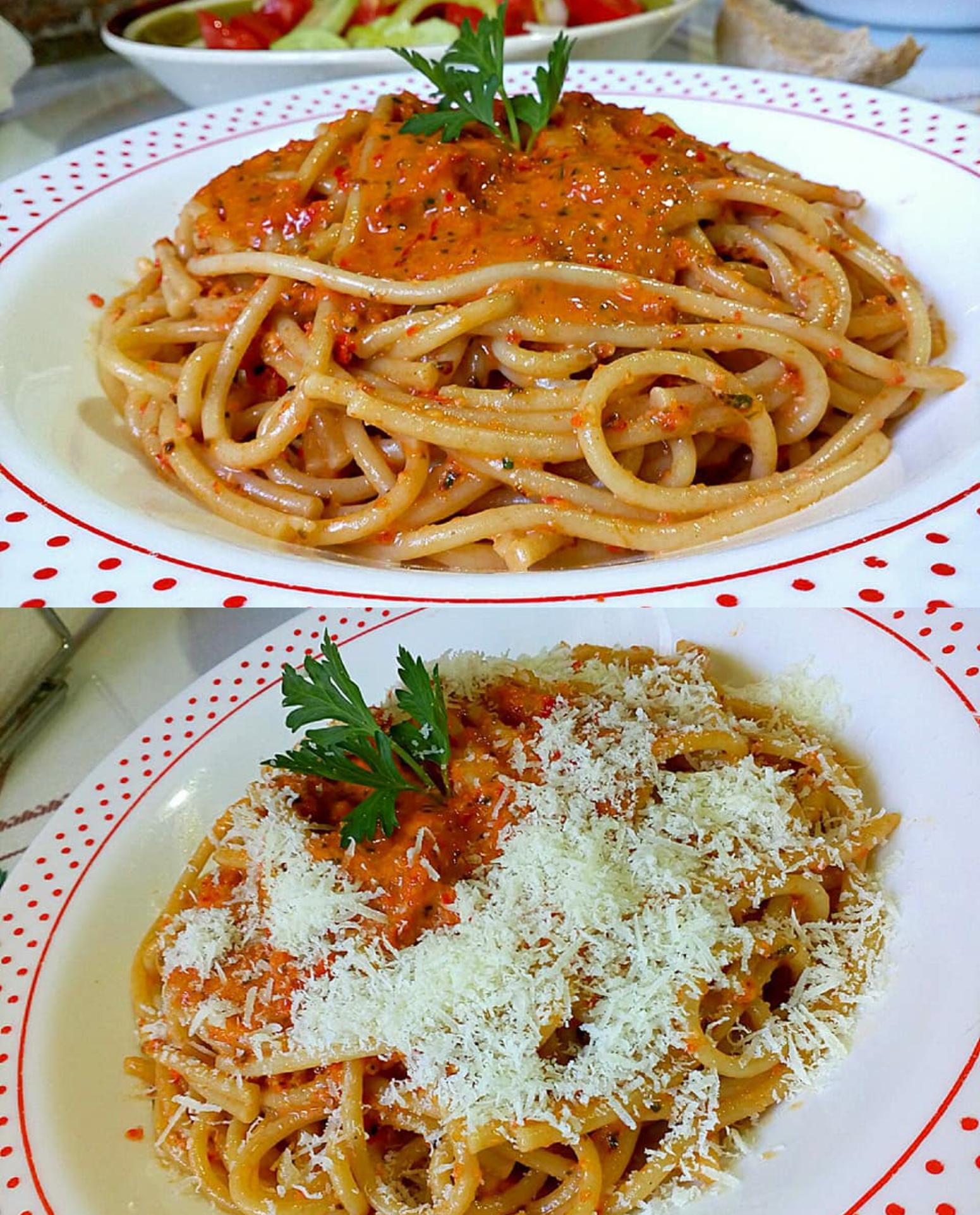 Καλοκαιρινή μακαρονάδα με σάλτσα από πιπεριές Φλωρίνης