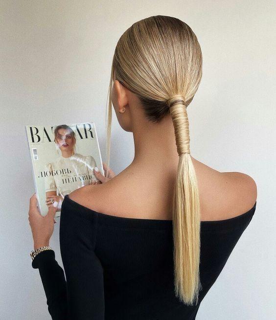 Χαμηλή ponytail αλογοουρά-σε-ίσια μαλλιά-ιδέες-