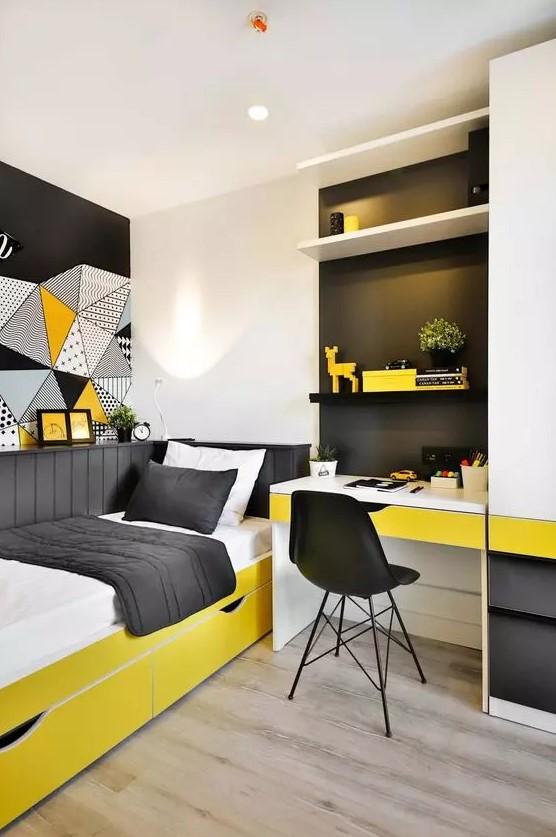 κίτρινο-και-μαύρο-χρώμα-στο-εφηβικό δωμάτιο-ιδέες-