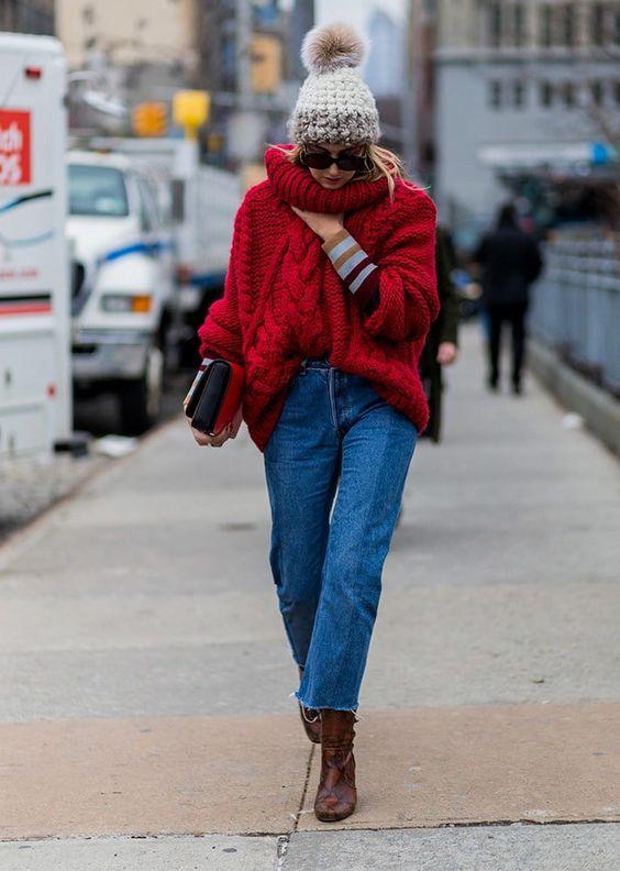 τζιν παντελόνι-με-κόκκινο-πουλόβερ-ιδέες- τζιν παντελόνι-με-κόκκινο-πουλόβερ-ιδέες-