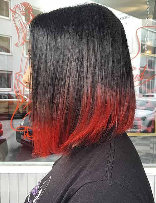 μαύρα-καρέ μαλλιά-με-κόκκινο όμπρε-ιδέες-