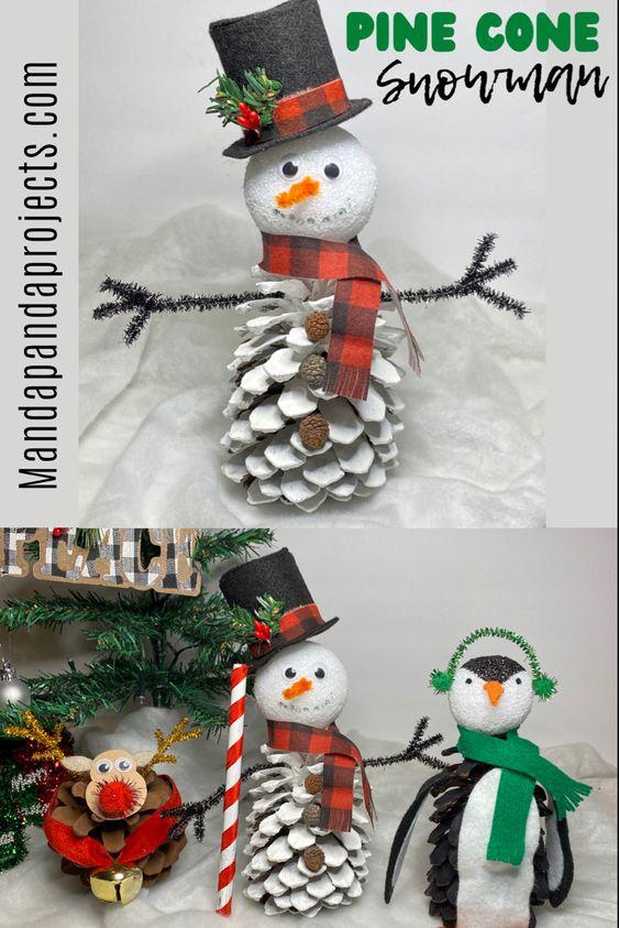 χιονάνθρωπος-από-κουκουνάρια-ιδέες-Χριστούγεννα 2022-