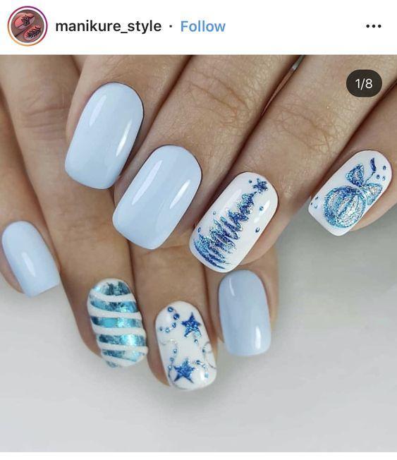 γαλάζια-χριστουγεννιάτικα νύχια-Χριστούγεννα 2022 2023-τάσεις-