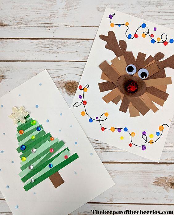 χριστουγεννιάτικη κάρτα-με-τον-Ρούντολφ-και-Χριστουγεννιάτικο δέντρο-από-χαρτόνι-ιδέες-