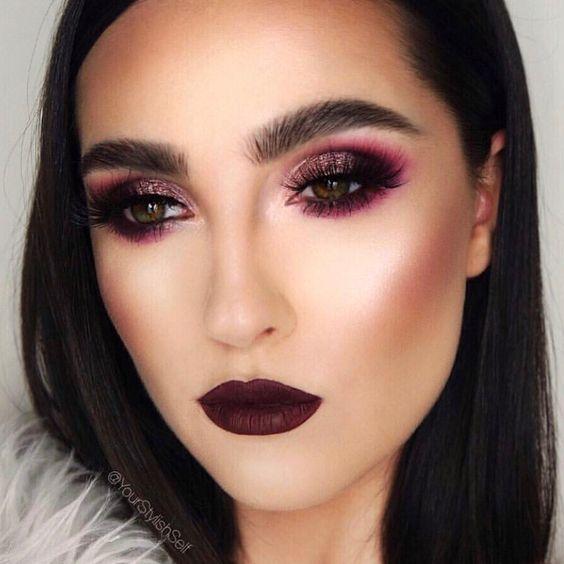 μπορντό-κραγιόν-με-μπορντό smokey eye-με-γκλίτερ-ιδέες- μπορντό-κραγιόν-με-μπορντό smokey eye-με-γκλίτερ-ιδέες-