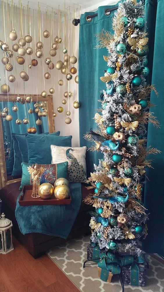χριστουγεννιάτικο δέντρο-σε-χρυσό-και-τιρκουάζ-ιδέες-