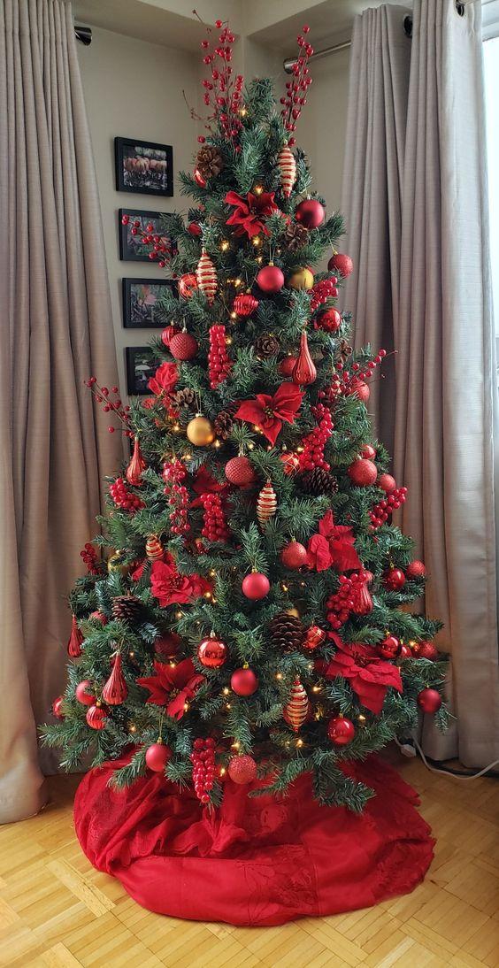 ιδέες-για-να-στολίσεις-το-χριστουγεννιάτικο δέντρο-σε-κόκκινο-Χριστούγεννα 2022-
