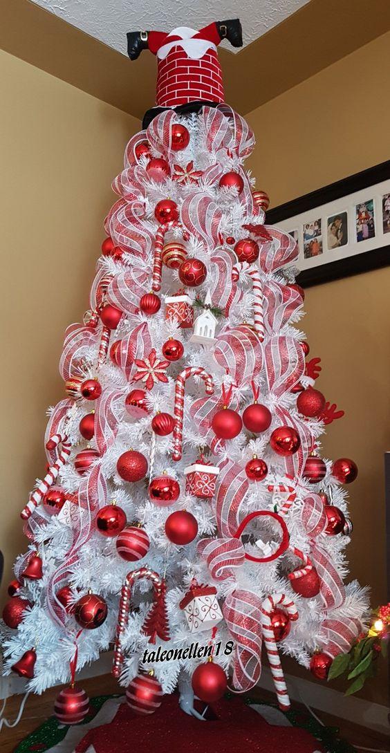 λευκό χριστουγεννιάτικο δέντρο-με-κόκκινα στολίδια-ιδέες-